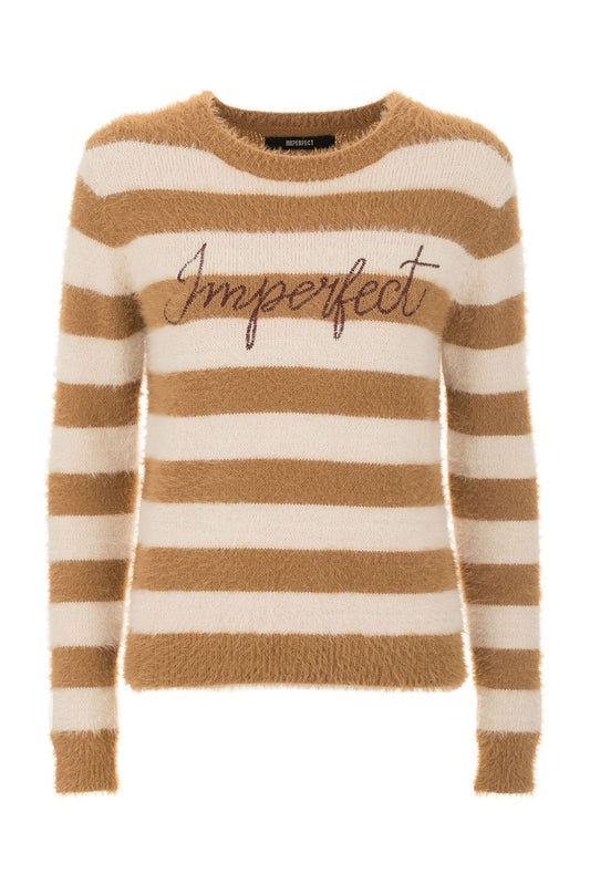 Imperfect Chic Beige & White Logo Sweater