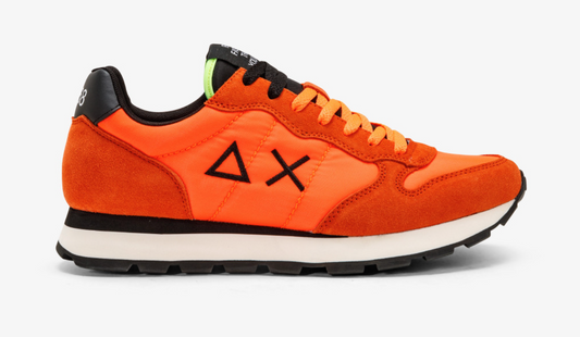 Sun68 Fluo Orange Sneaker with Leather Accents