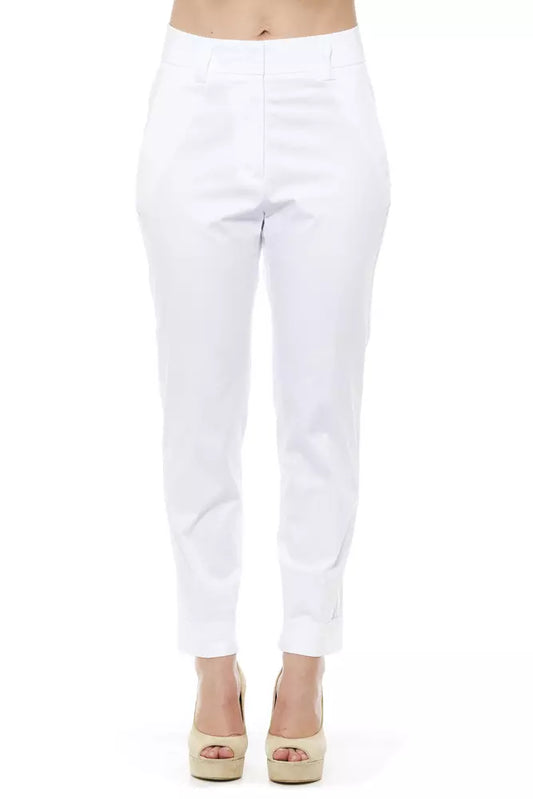 Peserico White Cotton Women High Waist Trouser