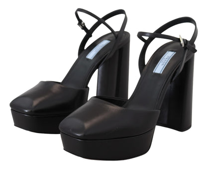 Prada Chic Black Leather Platform Sandals