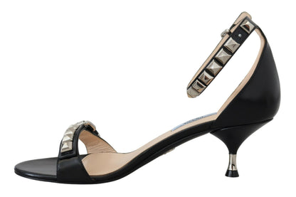 Prada Elegant Black Leather Heels Sandals