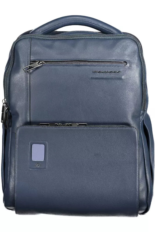 Piquadro Blue Leather Dual Compartment Backpack