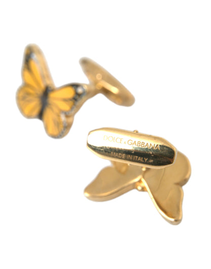 Dolce & Gabbana Gold Tone Brass Butterfly Enamel Men Cufflink