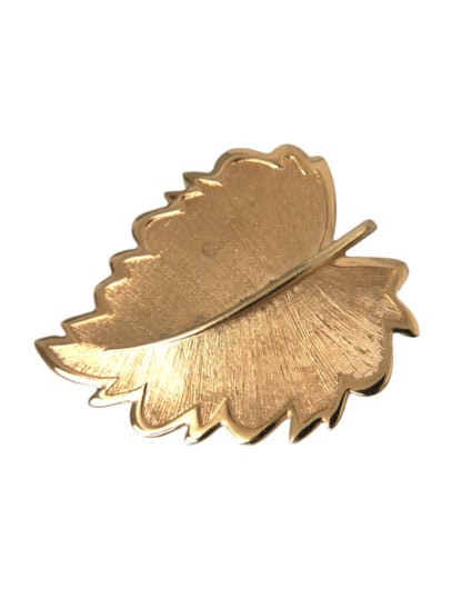 Dolce & Gabbana Gold Brass Leaf Embellished Jewelry Brooch Hair Pin