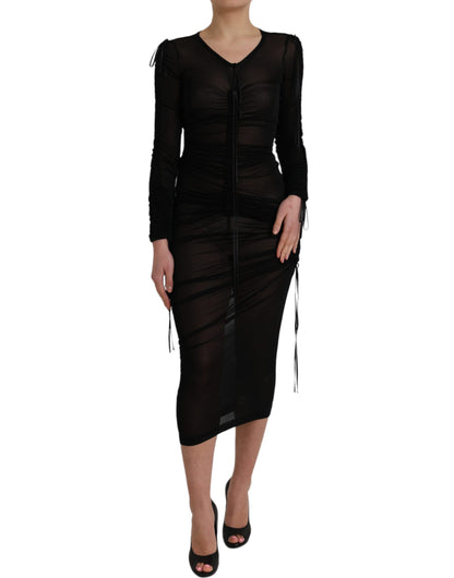 Dolce & Gabbana Black Sheer Bodycon Sheath Midi Dress