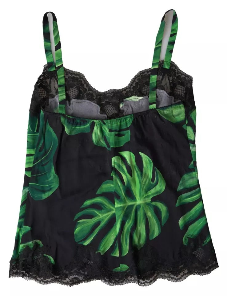 Dolce & Gabbana Black Philodendron Print Silk Camisole Underwear