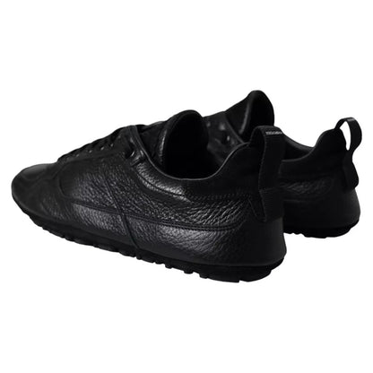 Dolce & Gabbana Black Leather Crown Low Top Sneakers Men Shoes