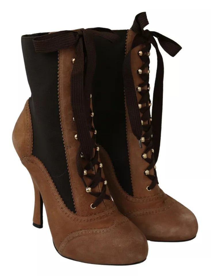 Dolce & Gabbana Brown Stretch Suede Ankle High Boots Shoes