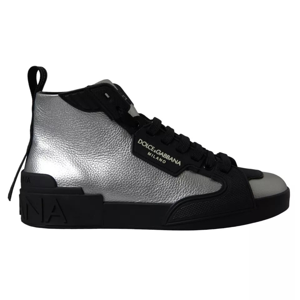 Dolce & Gabbana Black Silver Logo Mid Top Men Sneakers Shoes