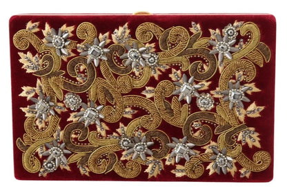 Dolce & Gabbana Red Velvet Gold Frame Clutch Evening Party Purse Bag