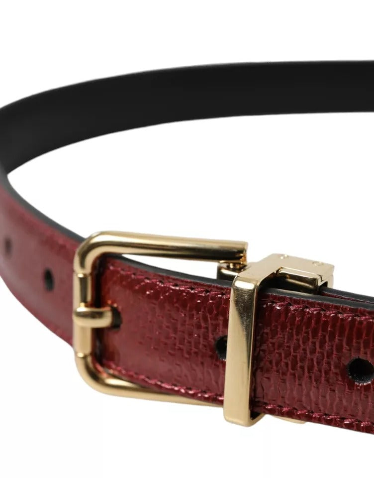 Dolce & Gabbana Maroon Leather Gold Metal Buckle Men Belt