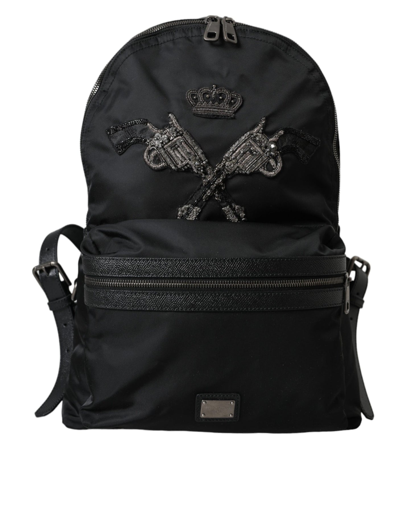 Dolce & Gabbana Black Nylon Crown Embellished Backpack Bag