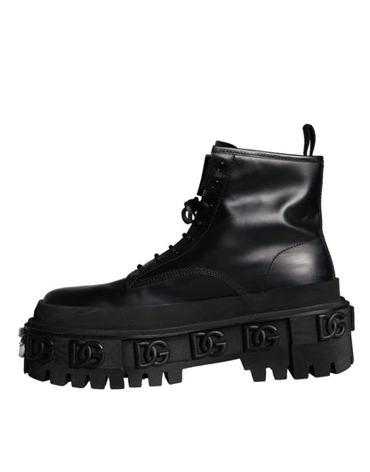 Dolce & Gabbana Black Lace Up Trekking Ankle Boots Men Shoes