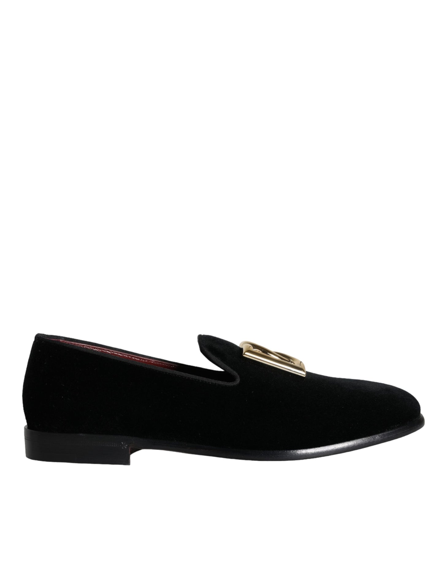 Dolce & Gabbana Black Velvet Cotton Logo Loafers Dress Shoes