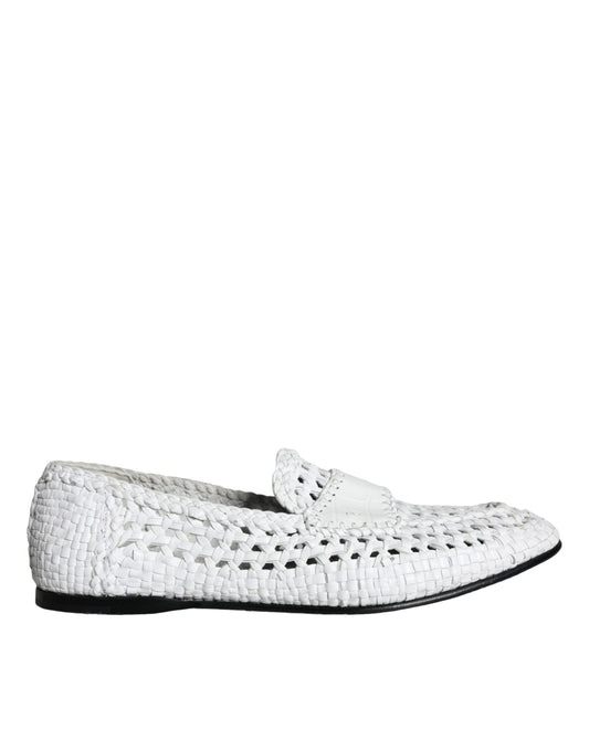 Dolce & Gabbana White Woven Leather Slip On Loafers Men Shoes