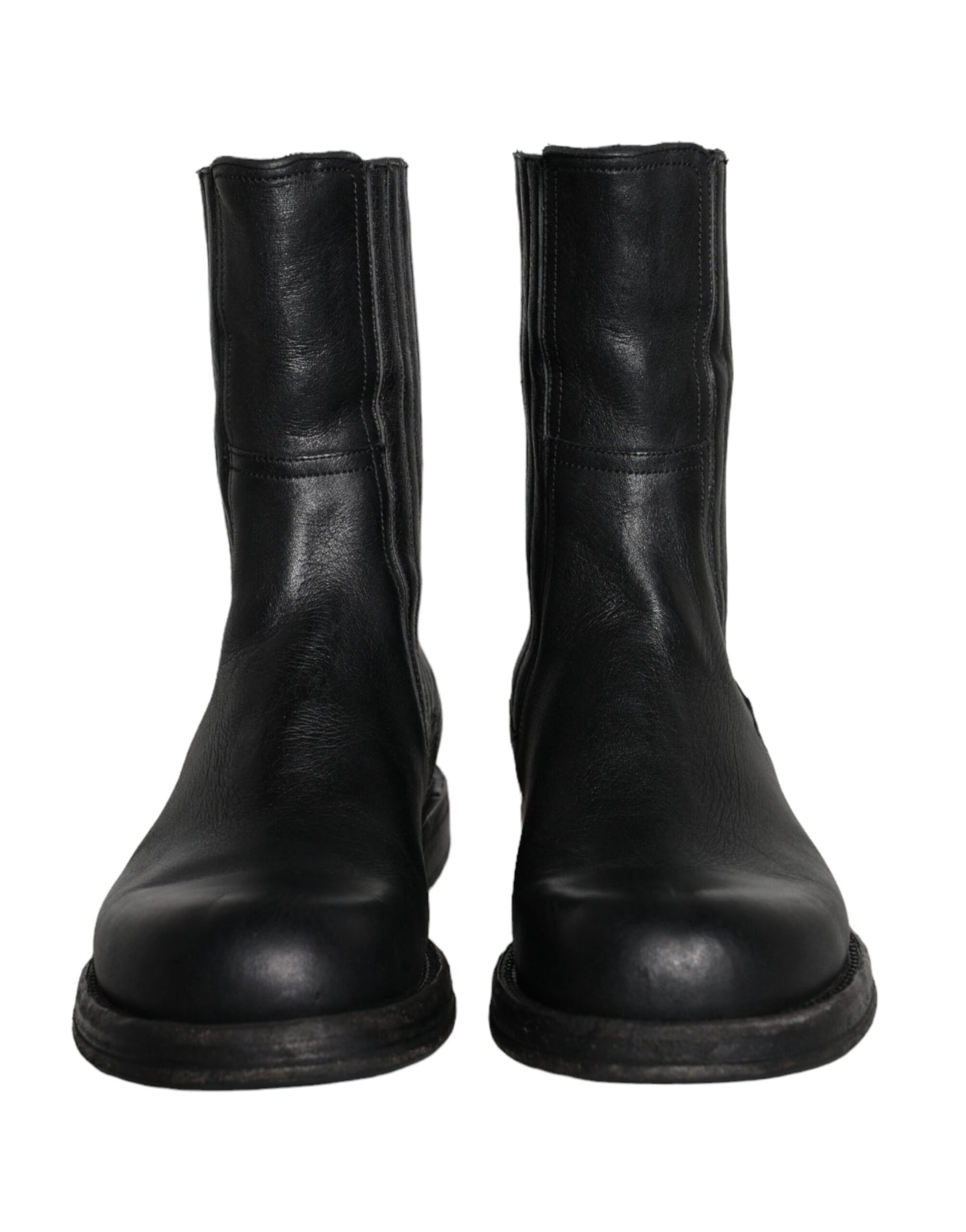 Dolce & Gabbana Black Horse Leather Mid Calf Boots Men Shoes