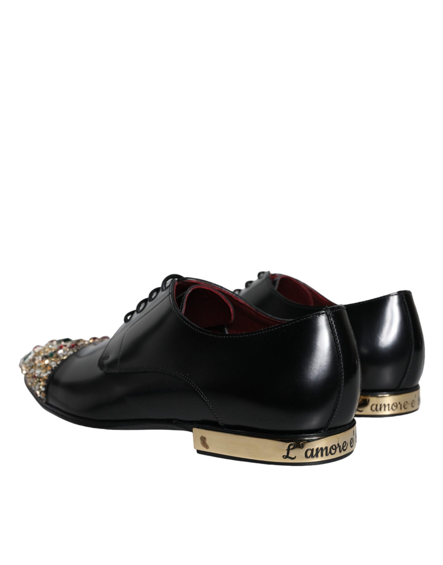 Dolce & Gabbana Black Leather RUNWAY POSITANO Crystal Derby Men Shoes