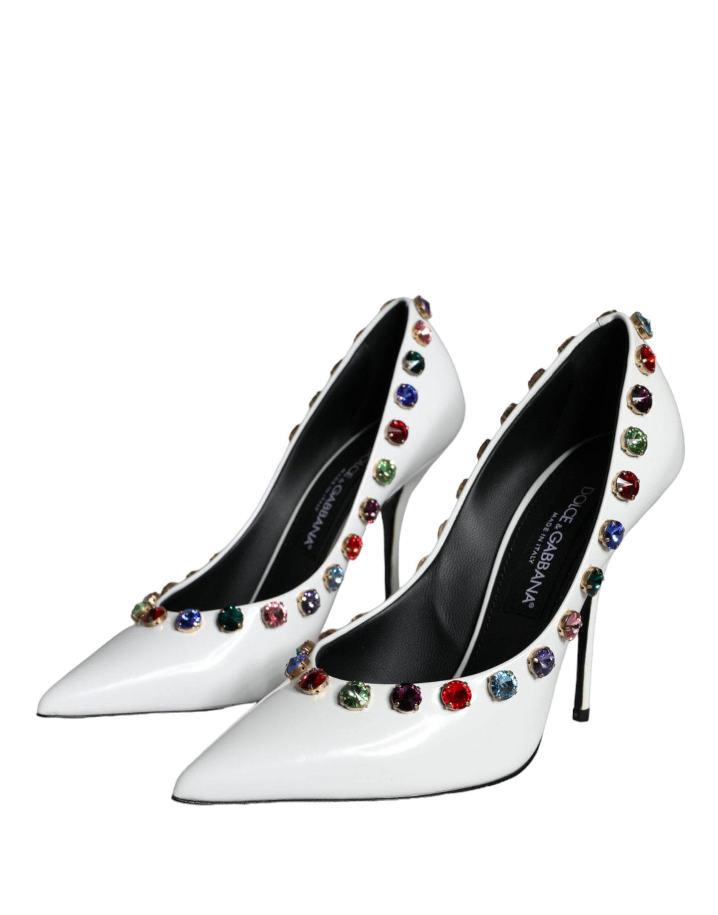 Dolce & Gabbana White Crystal Leather High Heels Pumps Shoes