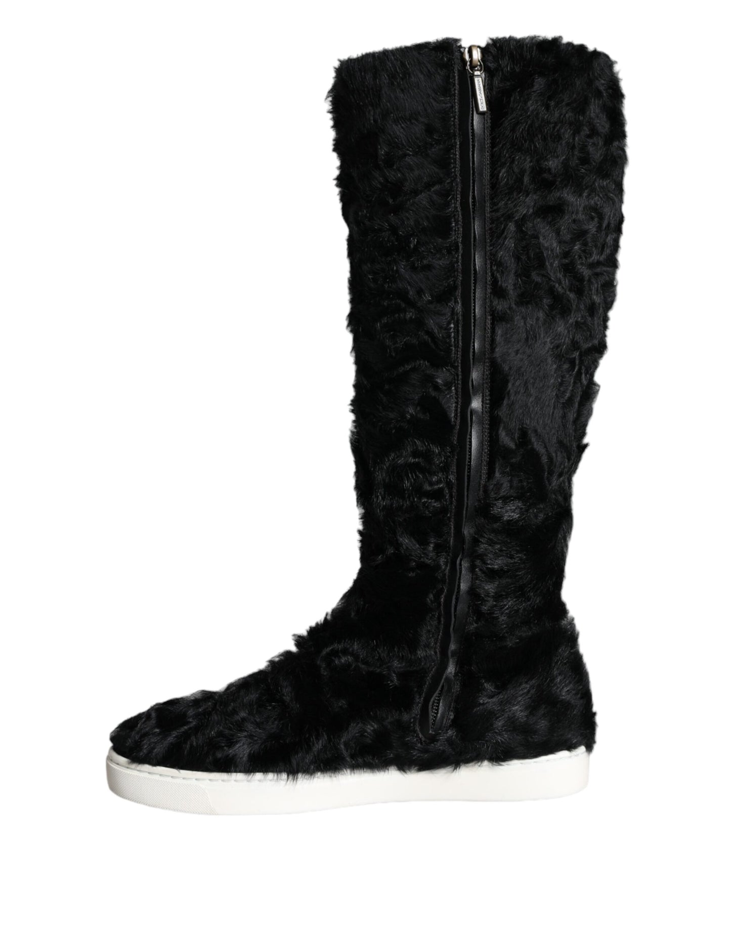 Dolce & Gabbana Black Xiangao Lamb Fur Leather Boots Shoes