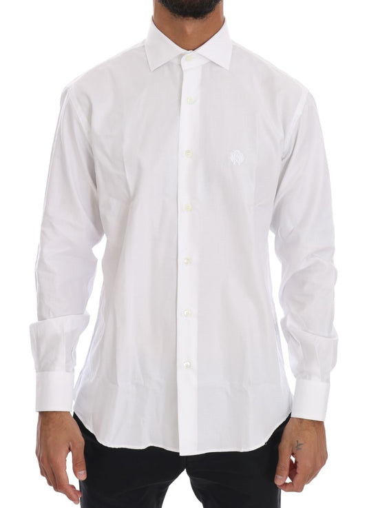 Cavalli Elegant Diagonal Striped White Formal Shirt