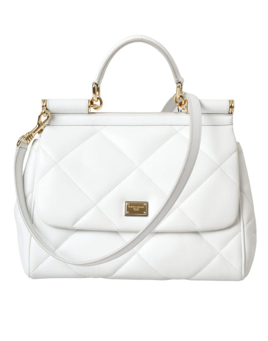 Dolce & Gabbana White Quilted Leather SICILY Hand Shoulder Purse Satchel Bag