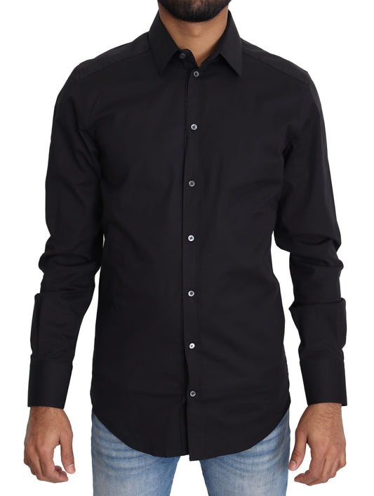 Dolce & Gabbana Black Cotton Stetch Dress Formal Shirt