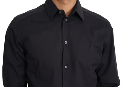 Dolce & Gabbana Black Cotton Stetch Dress Formal Shirt