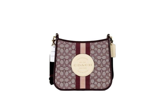 COACH Dempsey Wine Signature Jacquard Canvas Patch File Crossbody Bag